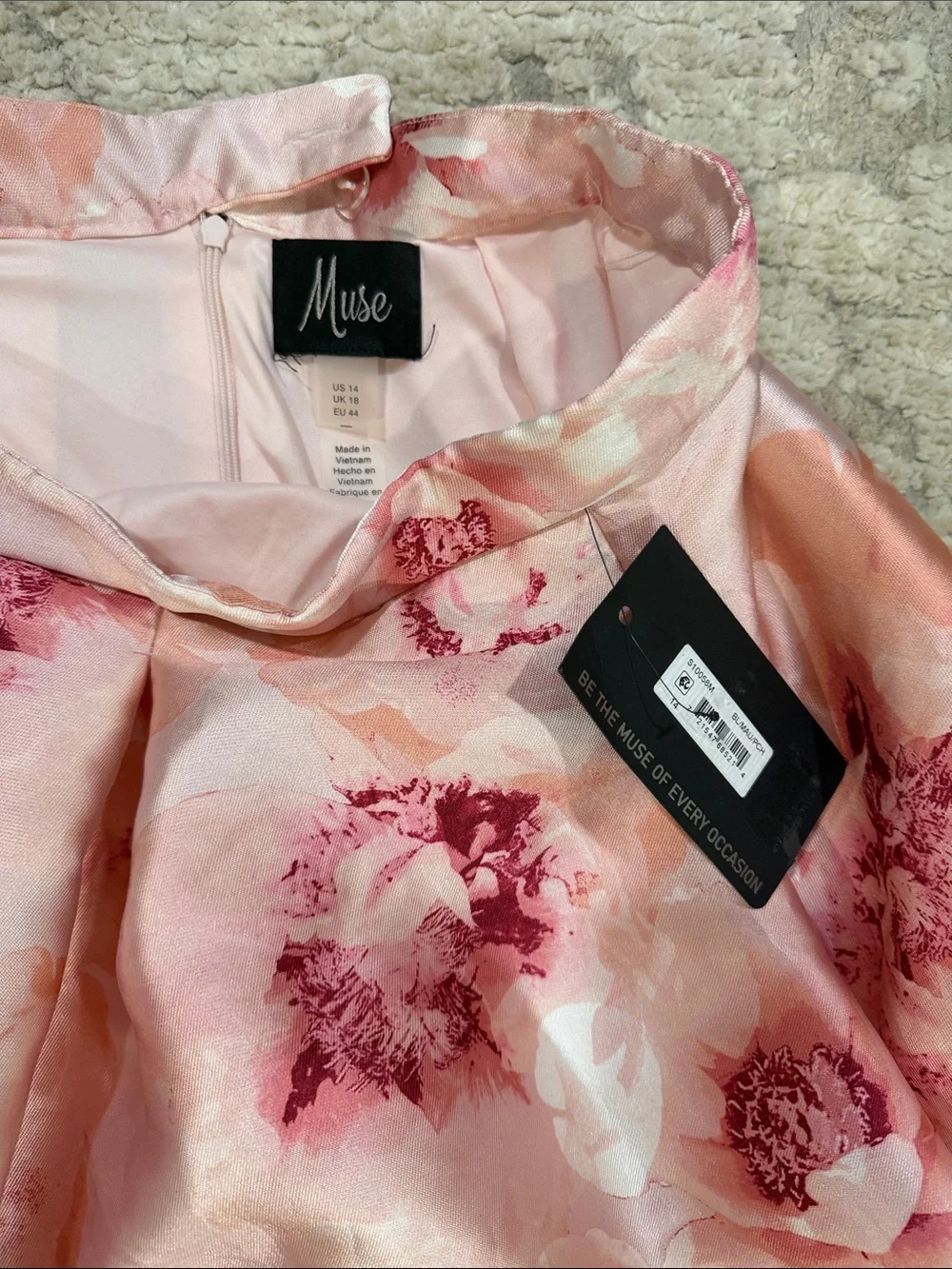 Muse Pink & Peach Floral Satin High Waist Formal Full Skirt